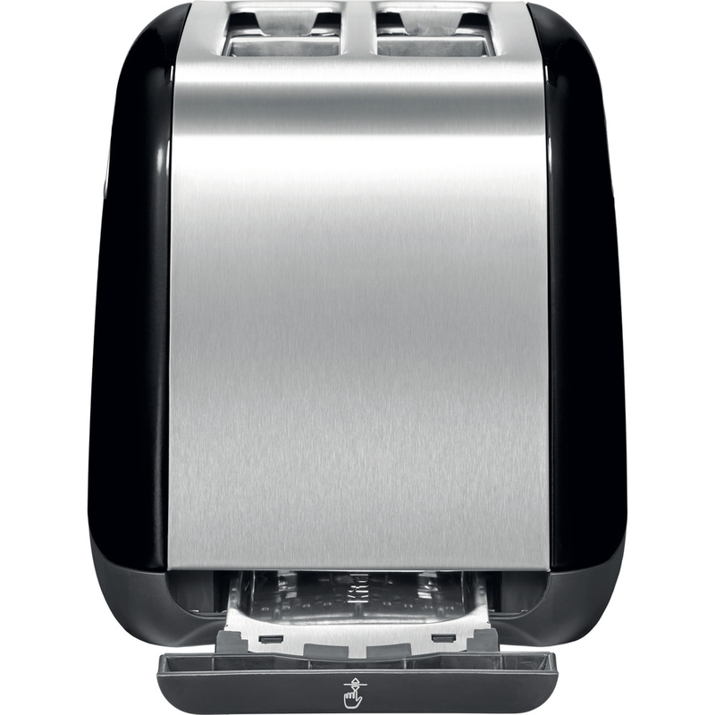 KitchenAid 5KMT2115BOB Onyx Black toaster - rear crumb tray view